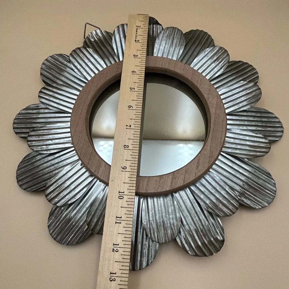Galvanized Metal Flower Wall Mirror Rustic Farmhouse Corrugated Petals 13.5in